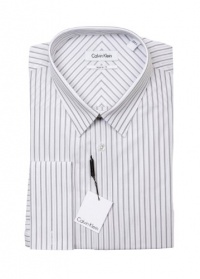 Calvin Klein Mens White Striped French Cuff Cotton Dress Shirt