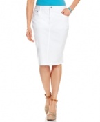 A crisp pencil skirt rendered in denim with the right amount of stretch is a summery essential from Charter Club!