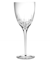 Coupling a modern silhouette and designer's touch, the Fete goblet from Monique Lhuillier promises a brilliant toast at every occasion. Vertical cuts extend from stem to bowl in glistening crystal.