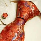 Orange Pattern Silk Tie Blue Floral Gifts for the Groom Handmade Silk Tie Cufflinks Set A1063 One Size Orange