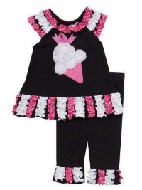 Rare Editions Baby-Girls Infant Black Pink Ice Cream Cone Applique Knit Capri set, 24 Months