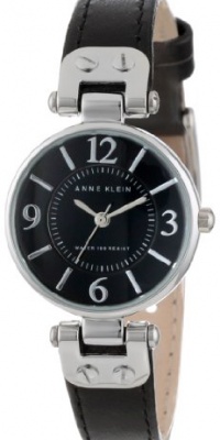 Anne Klein Women's 109443BKBK Silver-Tone Black Dial and Black Leather Strap Watch