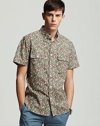 Shades of Grey by Micah Cohen Woven Floral Short Sleeve Sport Shirt