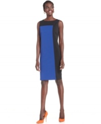 Bold colorblocking distinguishes this Kasper sheath from the rest. Pair it with the coordinating blue jacket or try it with a classic black blazer already in your wardrobe for yet another look.