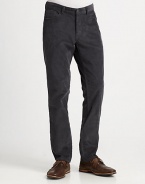 Corduroy straight-leg pants with a classic five-pocket design and a touch of stretch for a comfortable fit.Button closureZip flyBelt loopsFive-pocket styleInseam, about 3398% cotton/2% Lycra®Dry cleanImported