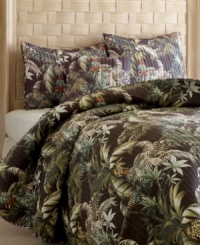 A tropical destination! A landscape of earth tone botanical patterns adorn this Tommy Bahama Home Rainforest sham.