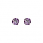 .925 Sterling Silver Rhodium Plated 3mm February Birthstone Round CZ Solitaire Basket Stud Earrings for Baby and Children & Women with Screw-back (Amethyst, Purple)