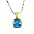 2-tone Designer-Inspired Pendant w/Blue & White CZs