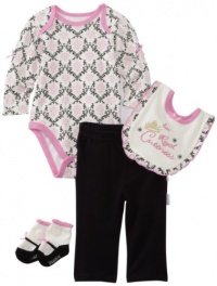 Vitamins Baby Baby-Girls Newborn 4 Piece Creeper Royal Cuteness Pant Set, Black, 9 Months