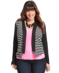 Layer your fresh fall looks with ING's plus size jacket, featuring a striped front-- it's totally on-trend!