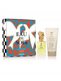 The doves of Eau du Soir celebrate love. White and golden, they are enhanced by a blue and coral-printed background and a black and white draughtboard around the box. Set includes: Eau du Soir, 1.7 oz. and an Eau du Soir Body Cream, 3.4 oz. Made in France. 