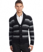 Snuggle up in this stylish striped cardigan from Kenneth Cole.