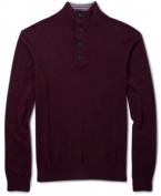 Look sharp, feel snuggly. This DKNY Jeans sweater has a classic mock neck design and soft cashmere blend feel.