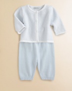 Baby will be cuddle-ready in this precious knit cotton set.Round collarLong sleevesFront buttonsElastic waistCottonMachine washImported Please note: Number of buttons may vary depending on size ordered. 