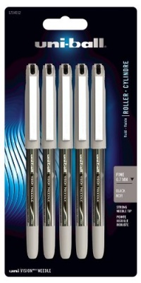 uni-ball Vision Stick Needle Fine Point Roller Ball Pens, 5 Black Ink Pens (1734912)