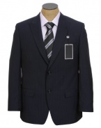 Sean John Mens 2 Button Pleated Navy Blue Pinstripe Suit