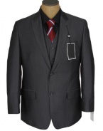 Sean John Mens 3 Piece Dark Gray Herringbone Suit