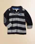 Crafted in cozy cotton in a classic polo silhouette with bold stripes, elbow patches and logo detail.Polo collarLong sleeves with elbow patchesButton-frontCottonDry cleanImported Please note: Number of buttons/snaps may vary depending on size ordered. 