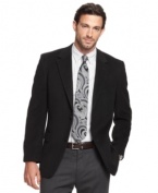 A classic black blazer in a luxurious fabric blend gives this Club Room sport coat a sophisticated step up.