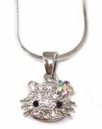 Small Kitty 1/2 Crystal Pendant and Necklace - Rainbow Multicolor Flower Bow