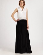 Playful pleats, side zipper and a semi-sheer hem revive this classic maxi skirt. Side zipperSemi-sheer hemAbout 46 longFully linedPolyesterDry cleanImportedModel shown is 5'10 (177cm) wearing US size 2.