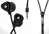 Zipbuds ZBEJUCBKBK JUICED Tangle-Free Zippered Headphones, Black