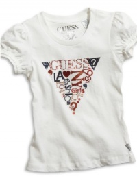 GUESS Kids Girls Little Girl Puff Sleeve Triangle Tee, WHITE (3T)