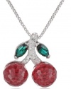 Carnevale Sterling Silver Red Cherries with Swarovski Elements Pendant Necklace, 18