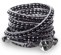 Stunning Selene Hematite Bead Leather Wrap Bracelet, 5x Wrap