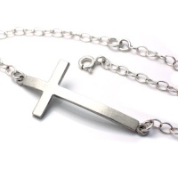 925 Sterling Silver Curved Sideways Cross Bracelet