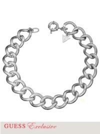 GUESS Women's Silver-Tone Curb Chain Necklace, SILVER