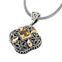 925 Silver & Citrine Ornate Scroll Pendant with 18k Gold Accents