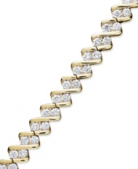 Exquisite shape and plenty of sparkle! Surprise her with this stunning tennis bracelet. A chic diagonal design with sparkling round-cut diamonds (1 ct. t.w.) will make quite the impact. Crafted in 10k gold. Approximate length: 7-1/2 inches.