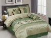 Chezmoi Collection 7-Piece Sage Green Embroidery Palm Tree Comforter Set, Bed in a bag for Queen Size Bedding