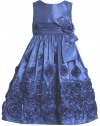 Royal-Blue Bonaz Rosette Border Taffeta Dress RY3SA Bonnie Jean Little Girls Special Occasion Flower Girl Holiday BNJ Social Dress, Royal