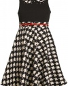 Black White Solid to Houndstooth Belted Knit Dress BK3SI,Bonnie Jean Little Girls Special Occasion Party Dress