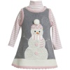 Bonnie Jean Girls Snowman Winter Holiday Jumper Dress Set, Grey, 4T