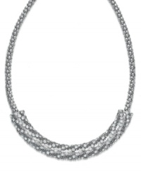 Glam it up! With a touch of crystal and a silver tone mixed metal setting, Alfani's frontal necklace is well-equipped for any special occasion. Approximate length: 18 inches + 2-inch extender.