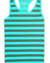 Southpole Juniors Stripe Fashion Racer back Tank Top with Contrast Color Lace Trim