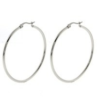 Stainless Steel Round Shiny Polished Hoops Earrings (1.75 Length X 2 mm Width)