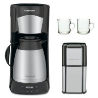 Cuisinart DTC975BKN 12 Cup Programable Thermal Coffeemaker Black + Grind Central Coffee Grinder Refurb + 2-Piece 10 oz. ARC Handy Glass Coffee Mug