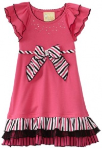 Dollie & Me Girls 2-6X For Sweetheart Rose Ruffle Dress With Bow, White/Pink/Black, 4