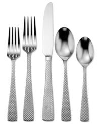 A geometric pattern adds interest and texture to Oneida's casual Quanta flatware set. With place settings for eight and serving pieces to match, it's the easiest way to get your table set in style.