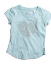 GUESS Kids Girls little girl short-sleeve rhinestone top, AQUA (5/6)