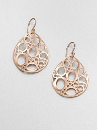 An intricate design with a graphic style in 18k gold and sterling silver with a warm 18k rose goldplating. 18k gold and sterling silver with 18k rose goldplatingDrop, about 1.9Hook backImported 