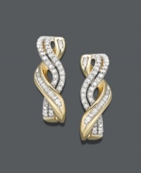 Define your look with a classic style and a hint of sparkle. These elegant half-hoop earrings feature a chic, twisted design that shines with the addition of round-cut diamonds (1/2 ct. t.w.). Set in 14k gold. Approximate drop: 3/4 inch.