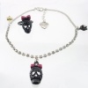 DaisyJewel Exclusive Betsey Johnson Black Skull Silver Anklet Set: Black Enameled Skull with Pretty Magenta Fuschia Pink Bow and Heart Shaped Eyes Adjustable Toe Ring with Matching 9 to 10in. Adjustable Link Anklet Ankel Bracelet with Lobster Clasp having