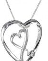 Sterling Silver Two Open Hearts Inside Larger Heart Pendant Necklace, 18