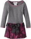 Bonnie Jean Girls 2-6X Stripe Knit To Lace Ponte Skirt Dress, Magenta, 6