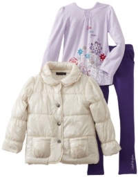 Calvin Klein Girls 2-6X Puffy Jacket With Tee And Jean, Purple, 6